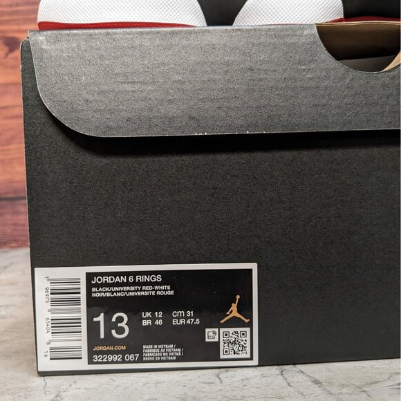 Nike Air Jordan 6 Rings Men\'s 13 Patent Bred Black Red White Shoes 322992-067 main image 6